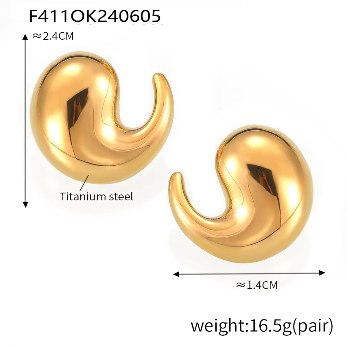 1 Pair IG Style Simple Style Water Droplets 304 Stainless Steel 18K Gold Plated Ear Studs