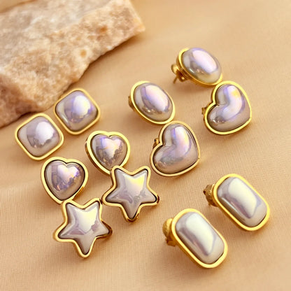 1 Pair IG Style Simple Style Water Droplets Flower Shell Plating Inlay 304 Stainless Steel Opal 18K Gold Plated Ear Studs