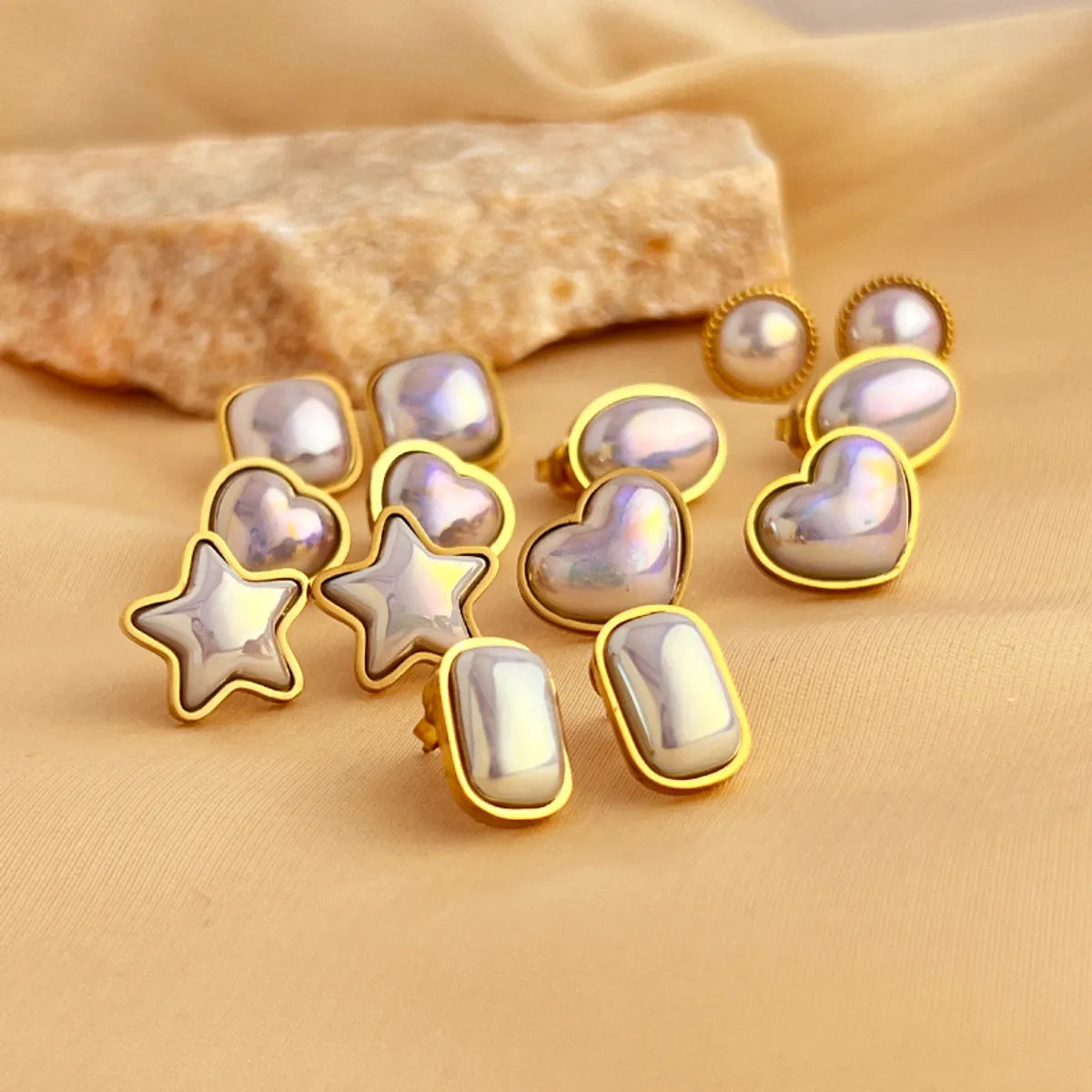 1 Pair IG Style Simple Style Water Droplets Flower Shell Plating Inlay 304 Stainless Steel Opal 18K Gold Plated Ear Studs