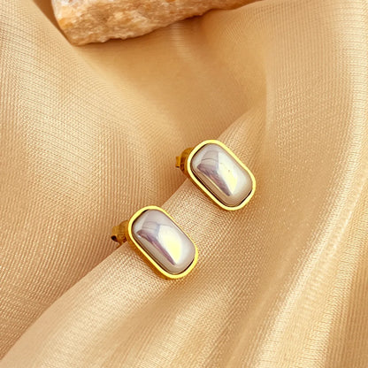 1 Pair IG Style Simple Style Water Droplets Flower Shell Plating Inlay 304 Stainless Steel Opal 18K Gold Plated Ear Studs