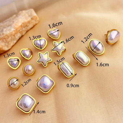 1 Pair IG Style Simple Style Water Droplets Flower Shell Plating Inlay 304 Stainless Steel Opal 18K Gold Plated Ear Studs