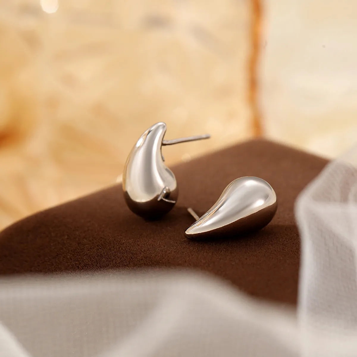 1 Pair IG Style Simple Style Water Droplets Sterling Silver White Gold Plated Gold Plated Ear Studs