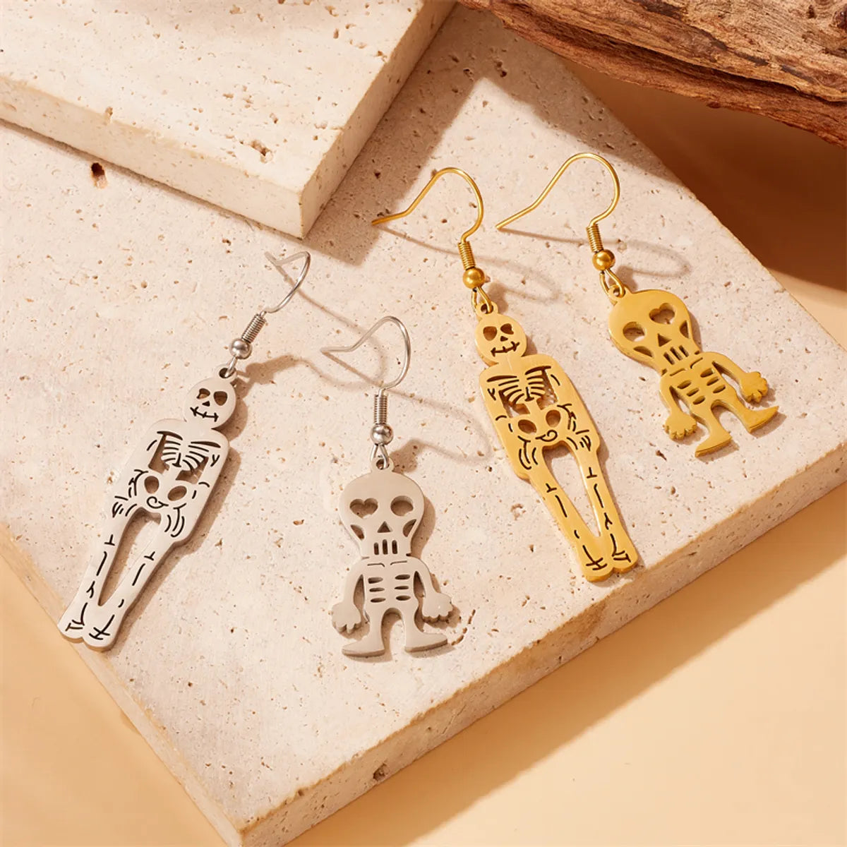 1 Pair Ig Style Skeleton Plating Titanium Steel 18k Gold Plated Drop Earrings