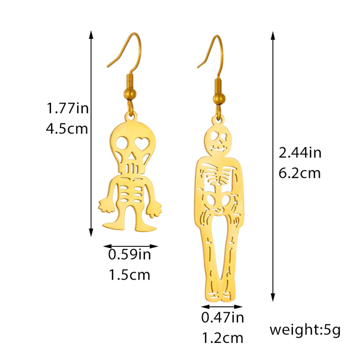 1 Pair Ig Style Skeleton Plating Titanium Steel 18k Gold Plated Drop Earrings