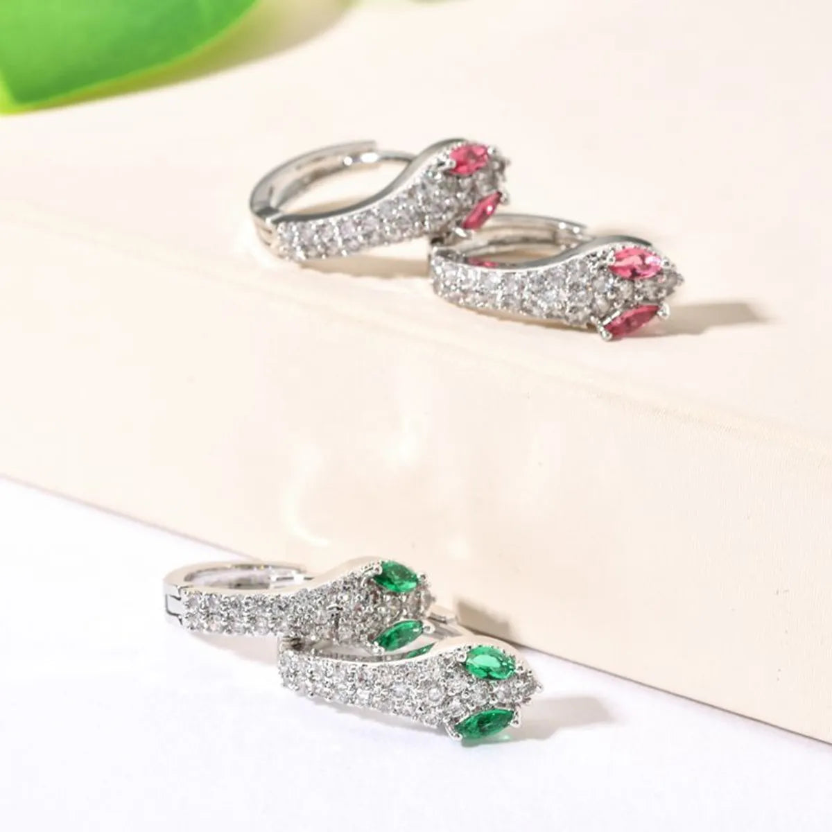 1 Pair Ig Style Snake Plating Copper Zircon White Gold Plated Huggie Earrings