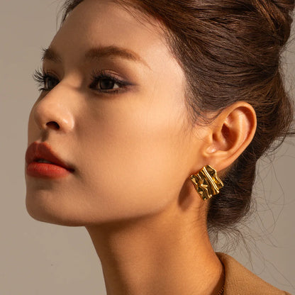 1 Pair Ig Style Solid Color Asymmetrical Plating Stainless Steel 18k Gold Plated Hoop Earrings