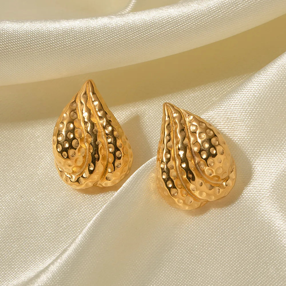 1 Pair IG Style Solid Color Hammered 316 Stainless Steel  18K Gold Plated Ear Studs