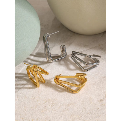 1 Pair IG Style Solid Color Plating 304 Stainless Steel 18K Gold Plated Ear Studs