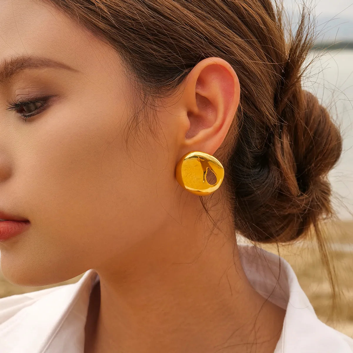 1 Pair Ig Style Solid Color Plating Hollow Out Stainless Steel 18k Gold Plated Ear Studs