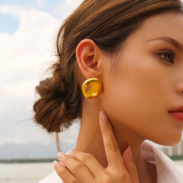 1 Pair Ig Style Solid Color Plating Hollow Out Stainless Steel 18k Gold Plated Ear Studs