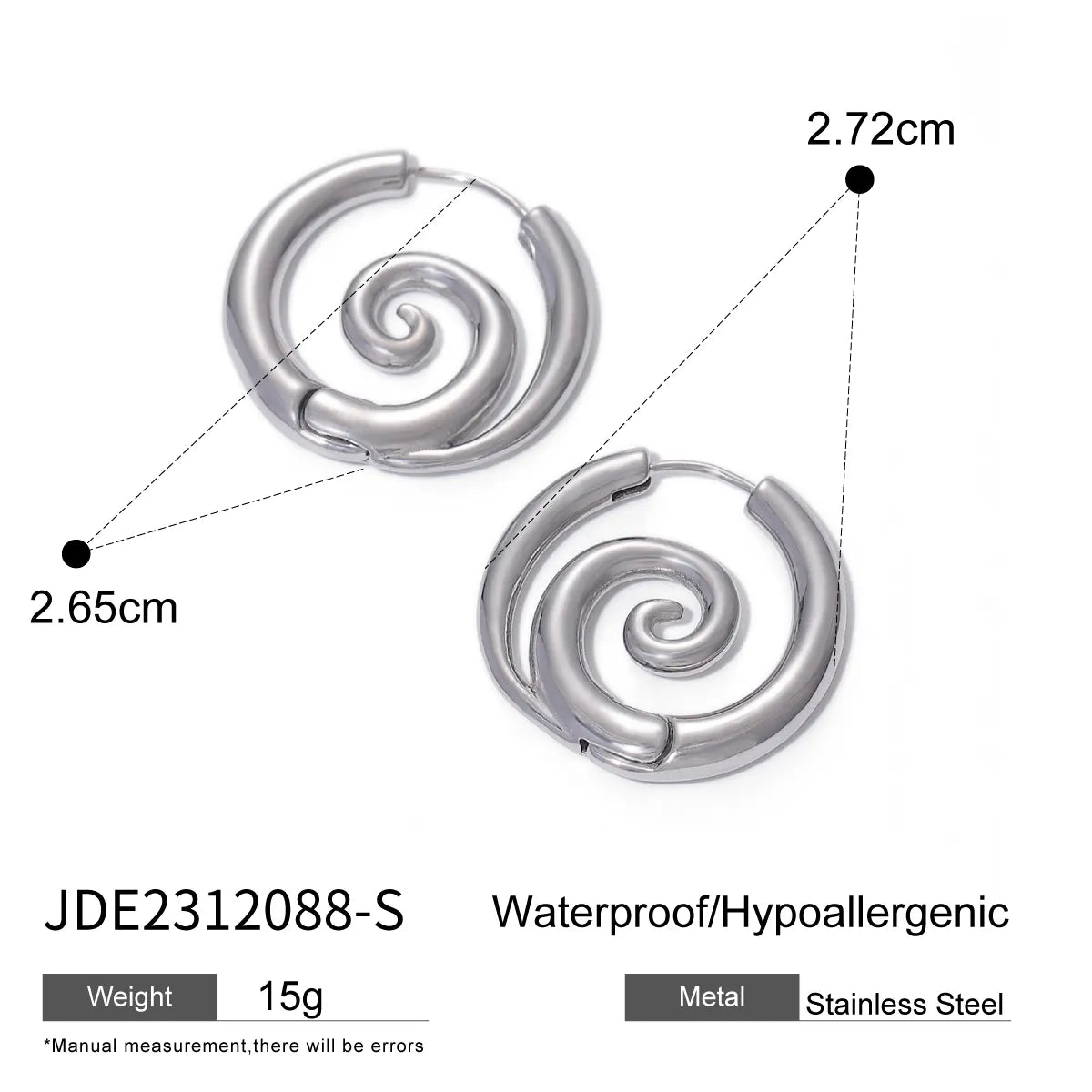 1 Pair IG Style Spiral Circle 304 Stainless Steel 18K Gold Plated Earrings