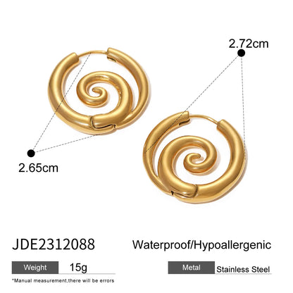 1 Pair IG Style Spiral Circle 304 Stainless Steel 18K Gold Plated Earrings