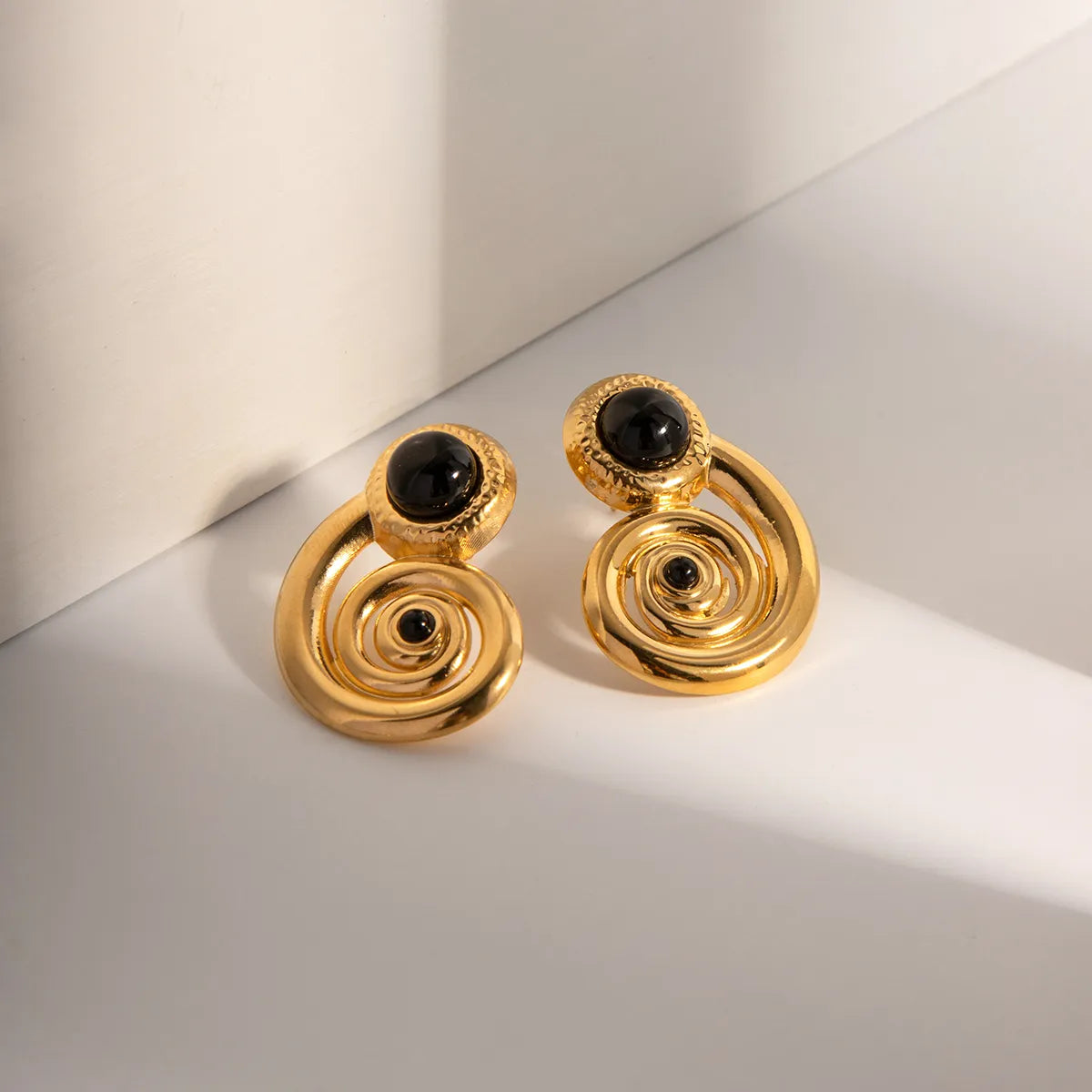 1 Pair Ig Style Spiral Stripe Plating Inlay Stainless Steel Natural Stone 18k Gold Plated Ear Studs