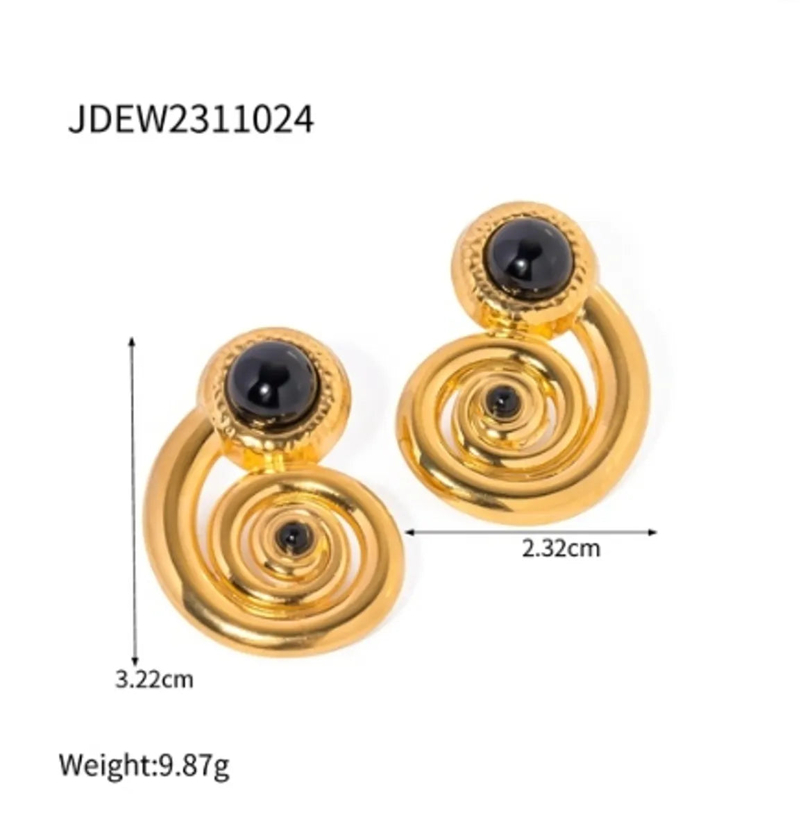 1 Pair Ig Style Spiral Stripe Plating Inlay Stainless Steel Natural Stone 18k Gold Plated Ear Studs