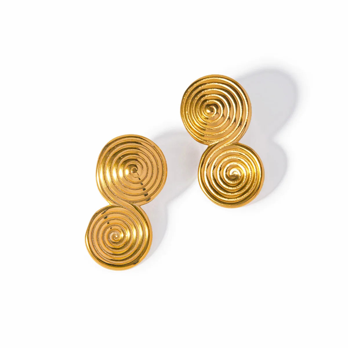 1 Pair IG Style Spiral Stripe Stainless Steel 18K Gold Plated Ear Studs