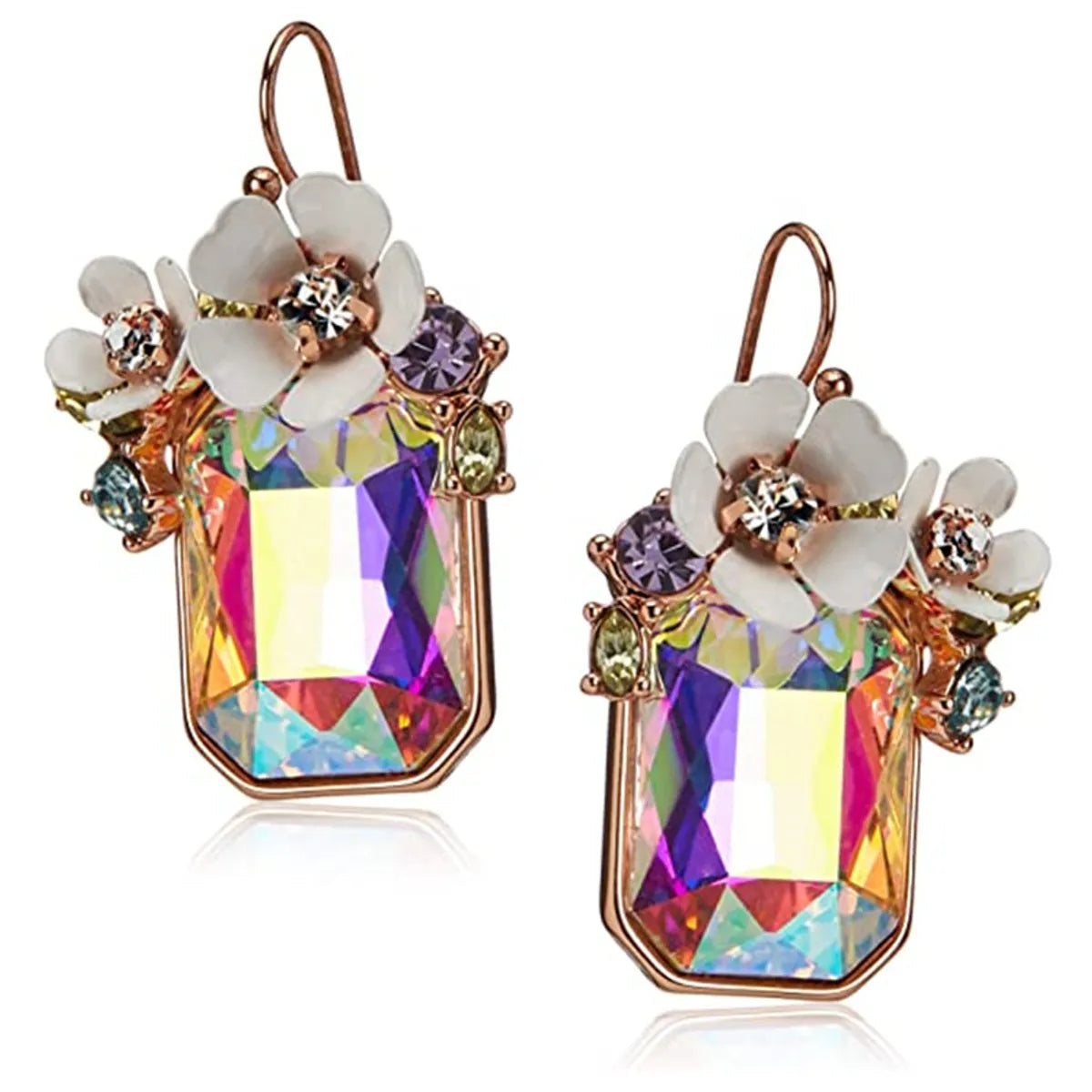 1 Pair Ig Style Square Flower Plating Inlay Alloy Artificial Crystal Drop Earrings