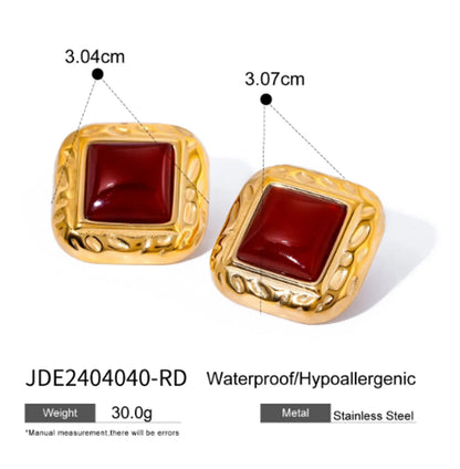 1 Pair IG Style Square Inlay 316 Stainless Steel  Agate 18K Gold Plated Ear Studs