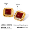 1 Pair IG Style Square Inlay 316 Stainless Steel  Agate 18K Gold Plated Ear Studs