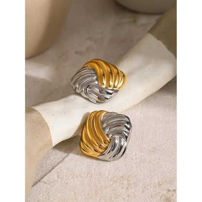 1 Pair IG Style Square Spiral Stripe 316 Stainless Steel  18K Gold Plated Ear Studs