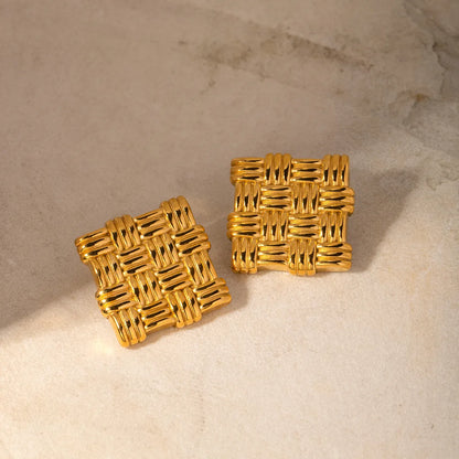 1 Pair IG Style Square Stainless Steel 18K Gold Plated Ear Studs