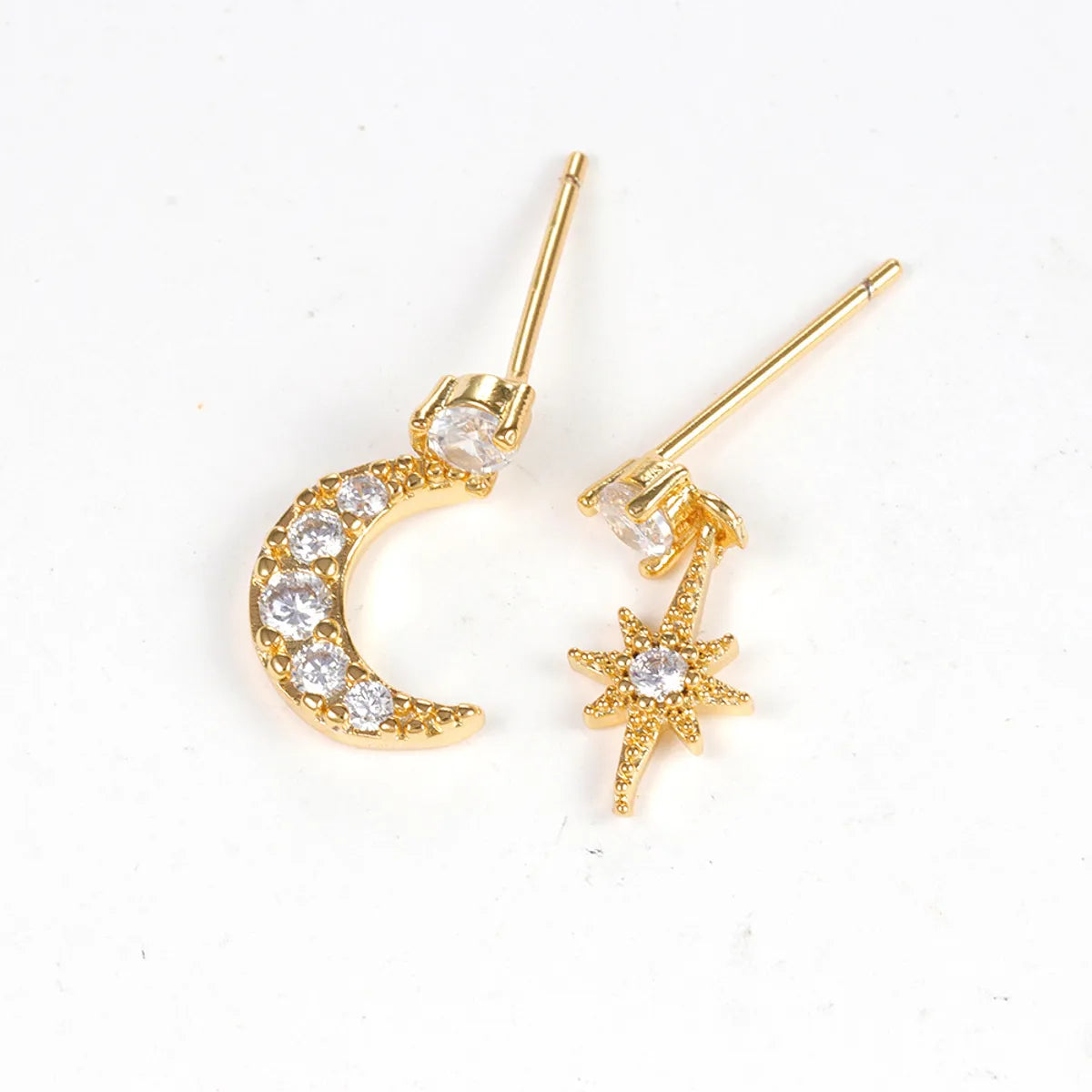 1 Pair Ig Style Star Moon Asymmetrical Plating Inlay Copper Zircon 18k Gold Plated Drop Earrings