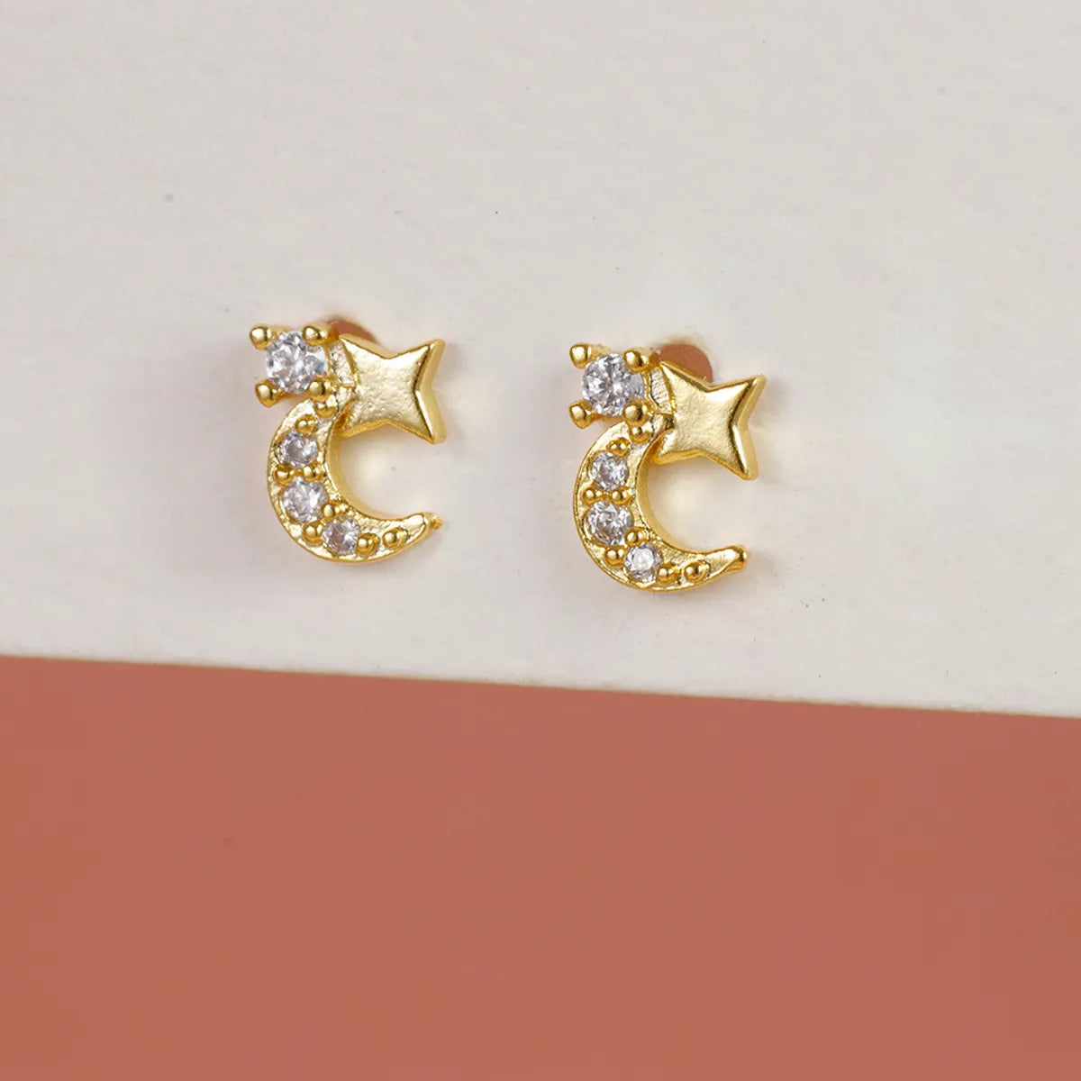 1 Pair Ig Style Star Moon Chain Inlay Copper Zircon Drop Earrings