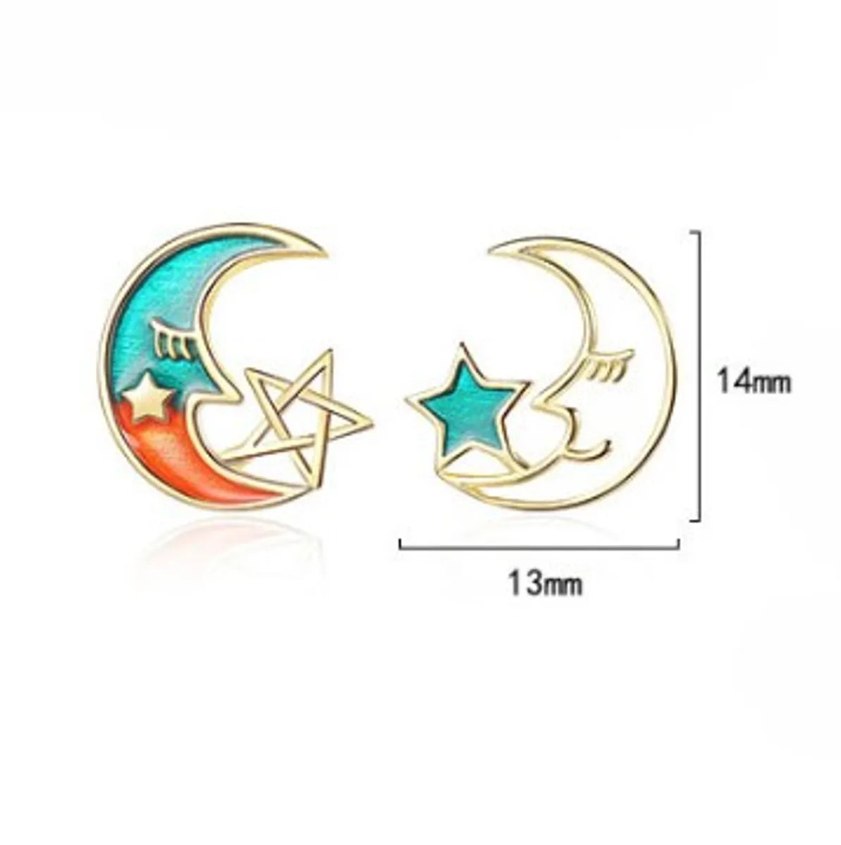 1 Pair Ig Style Star Moon Epoxy Plating Hollow Out Copper Ear Studs