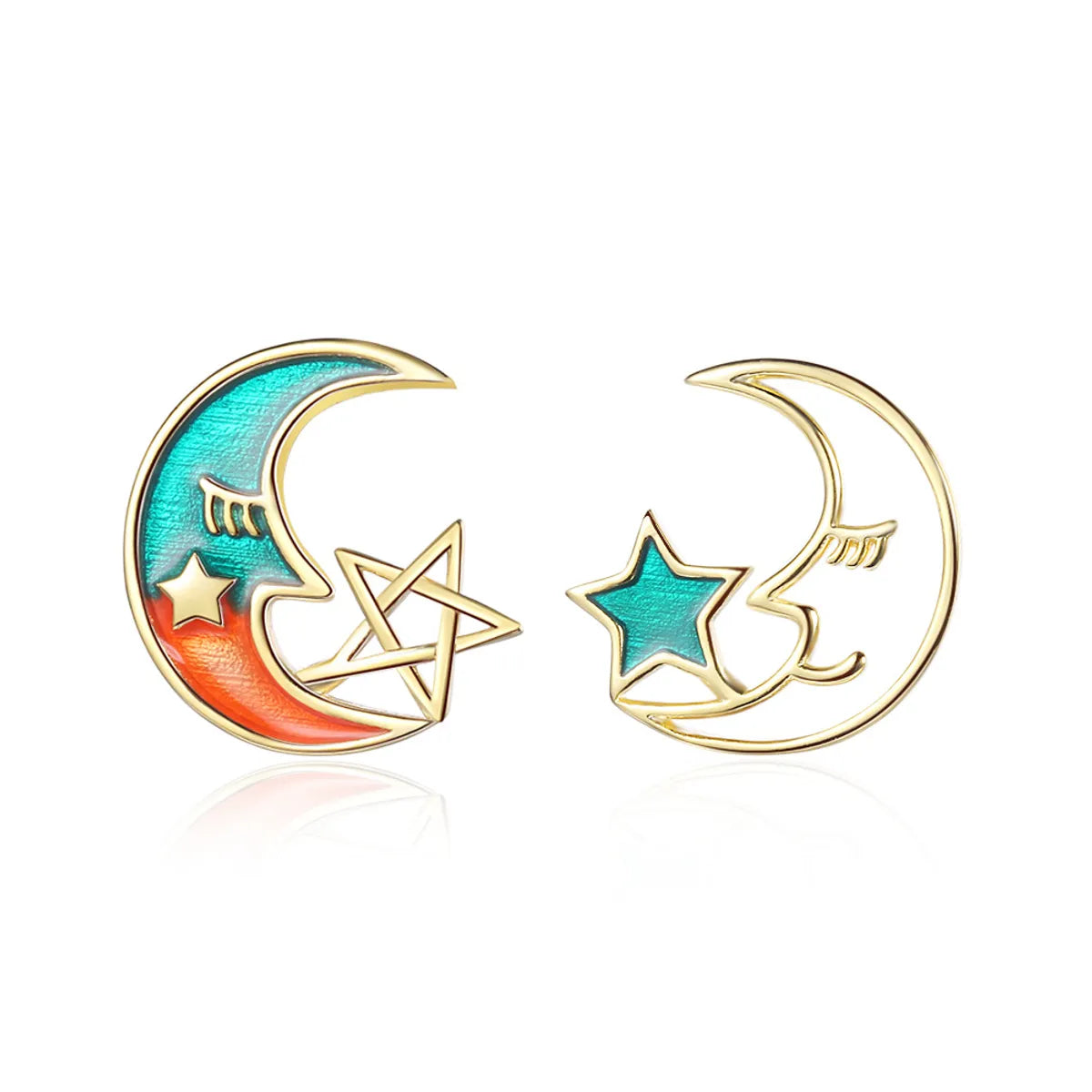 1 Pair Ig Style Star Moon Epoxy Plating Hollow Out Copper Ear Studs