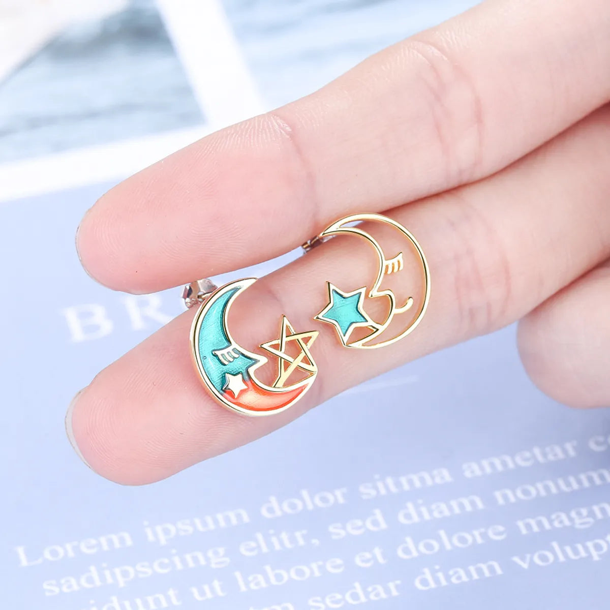 1 Pair Ig Style Star Moon Epoxy Plating Hollow Out Copper Ear Studs