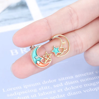 1 Pair Ig Style Star Moon Epoxy Plating Hollow Out Copper Ear Studs