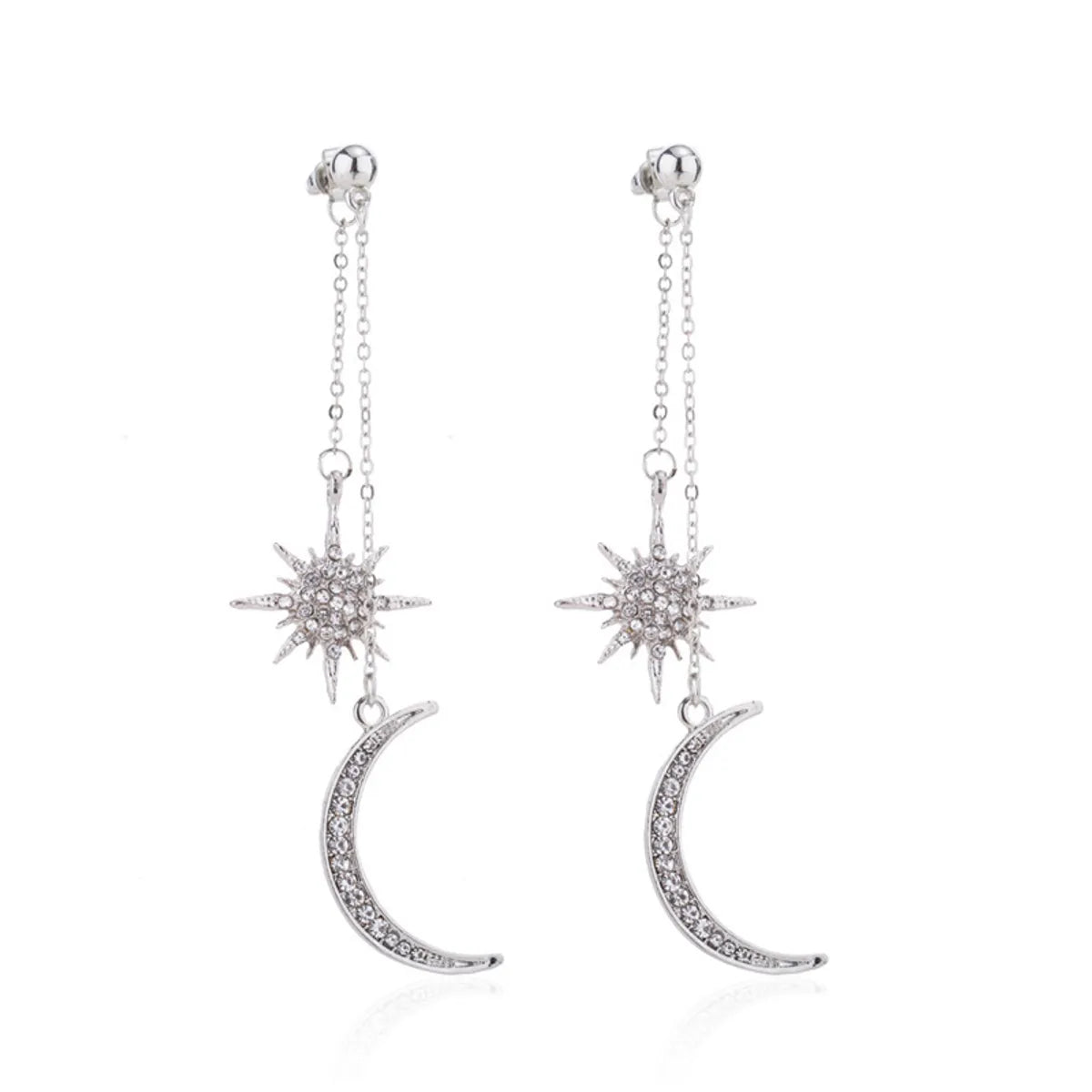 1 Pair Ig Style Star Moon Plating Chain Inlay Alloy Rhinestones Drop Earrings