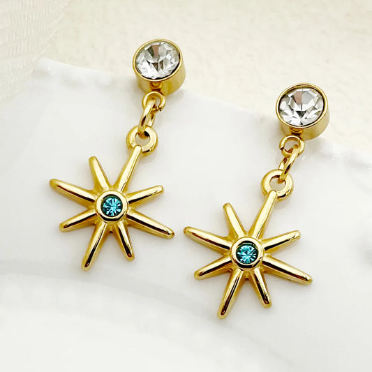 1 Pair Ig Style Star Plating Inlay Stainless Steel Artificial Gemstones Rhinestones Gold Plated Drop Earrings