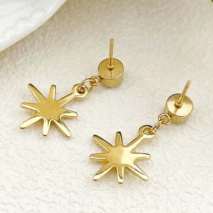 1 Pair Ig Style Star Plating Inlay Stainless Steel Artificial Gemstones Rhinestones Gold Plated Drop Earrings