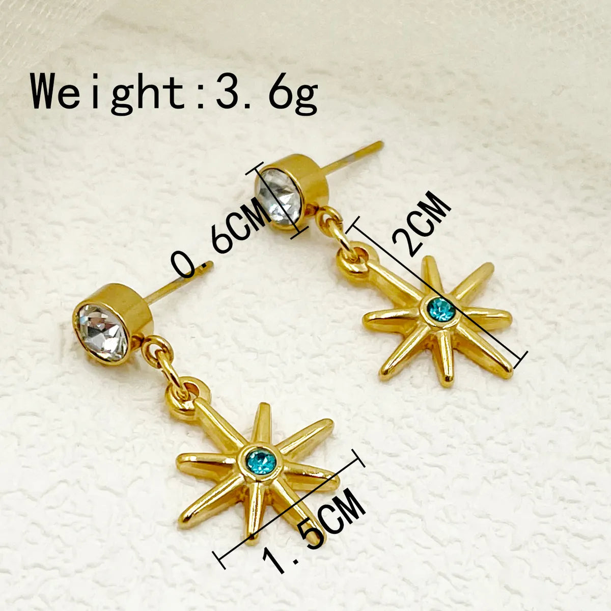 1 Pair Ig Style Star Plating Inlay Stainless Steel Artificial Gemstones Rhinestones Gold Plated Drop Earrings