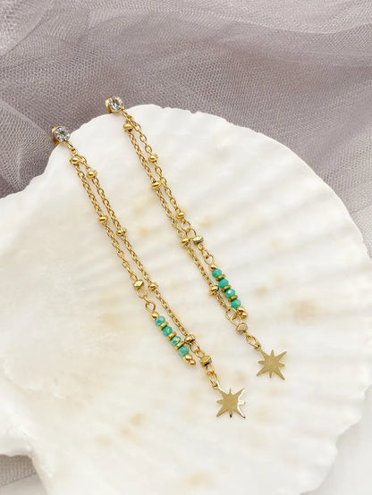 1 Pair Ig Style Star Tassel Plating Inlay Stainless Steel Artificial Crystal Rhinestones Gold Plated Drop Earrings