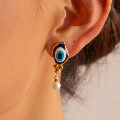 1 Pair Ig Style Streetwear Devil's Eye Enamel Plating Stainless Steel 18k Gold Plated Drop Earrings