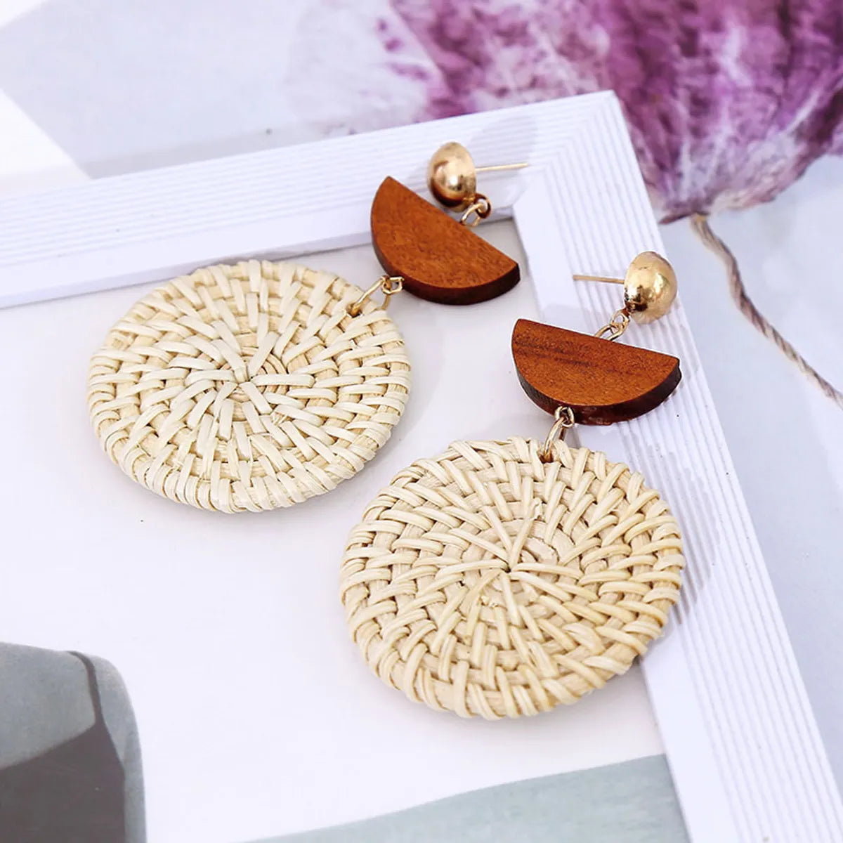 1 Pair Ig Style Streetwear Round Braid Wood 14k Gold Plated Drop Earrings