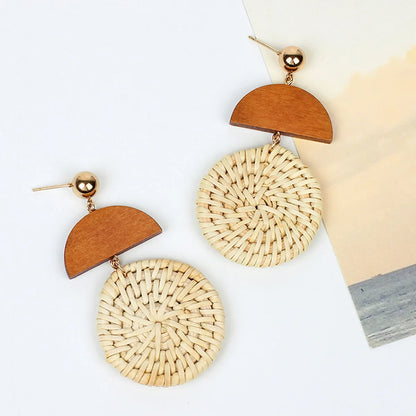 1 Pair Ig Style Streetwear Round Braid Wood 14k Gold Plated Drop Earrings