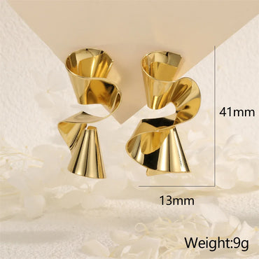 1 Pair IG Style Streetwear Spiral Pleated Copper 18K Gold Plated Ear Studs