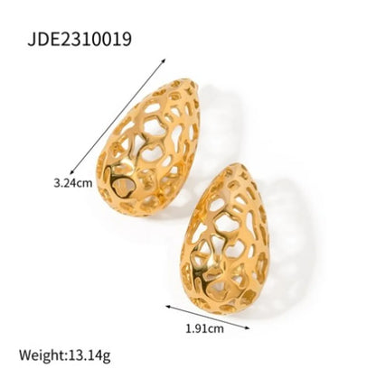 1 Pair Ig Style Streetwear Water Droplets Plating Stainless Steel 18k Gold Plated Ear Studs