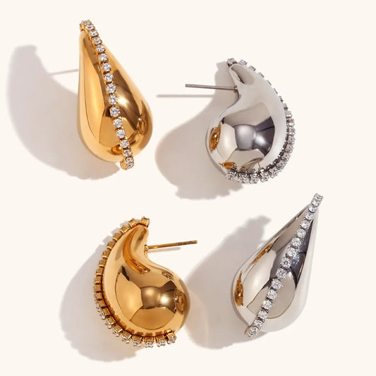 1 Pair Ig Style Streetwear Water Droplets Solid Color Plating Inlay Stainless Steel Zircon 18k Gold Plated Ear Studs