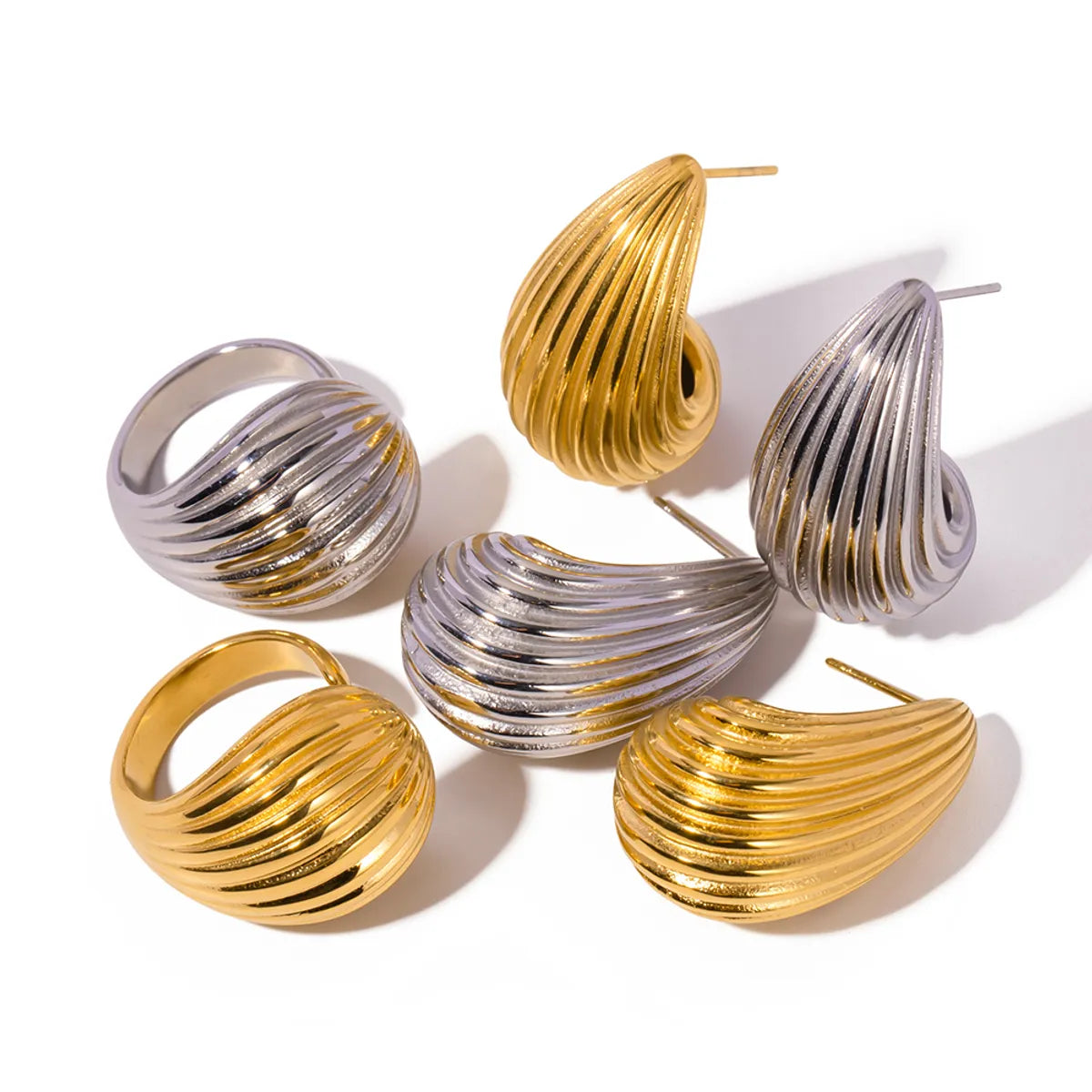 1 Pair Ig Style Stripe Water Droplets Plating Stainless Steel 18k Gold Plated Ear Studs