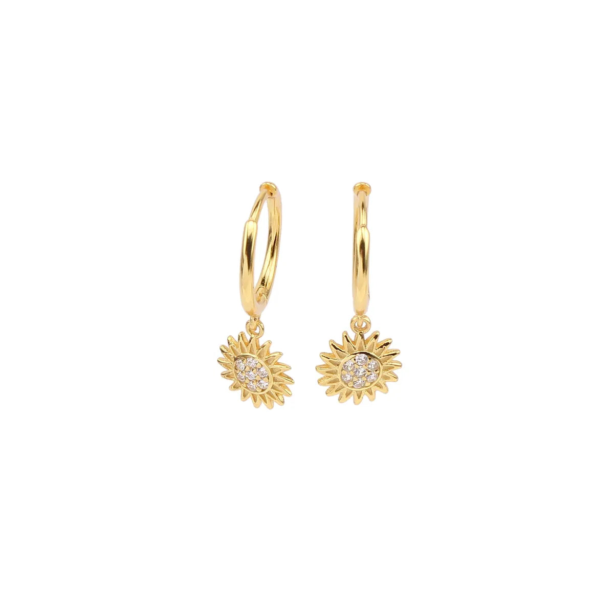 1 Pair Ig Style Sunflower Plating Inlay Sterling Silver Zircon White Gold Plated Gold Plated Earrings