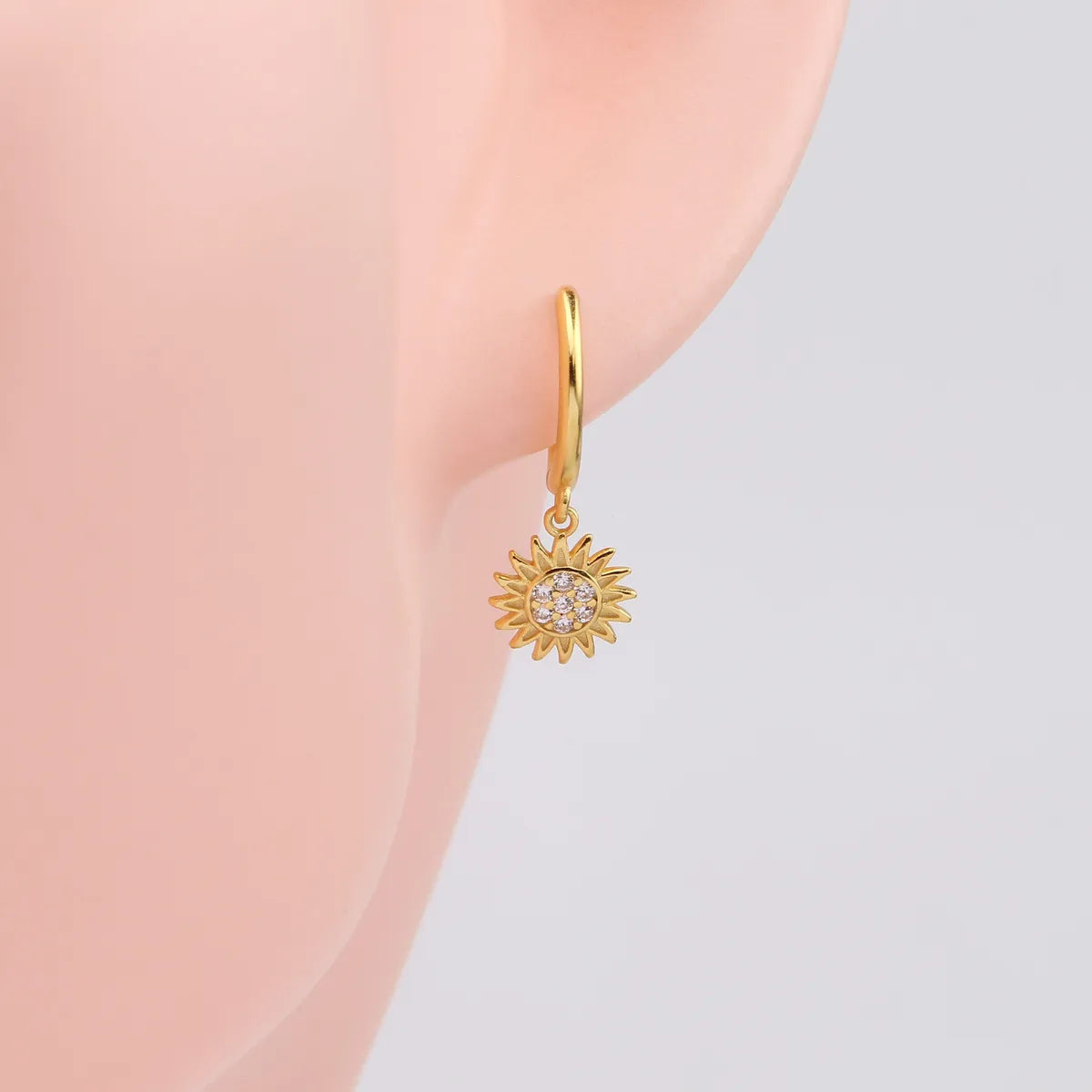 1 Pair Ig Style Sunflower Plating Inlay Sterling Silver Zircon White Gold Plated Gold Plated Earrings