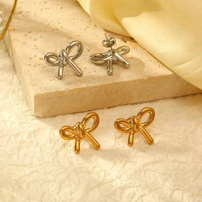 1 Pair IG Style Sweet Bow Knot 304 Stainless Steel 18K Gold Plated Ear Studs