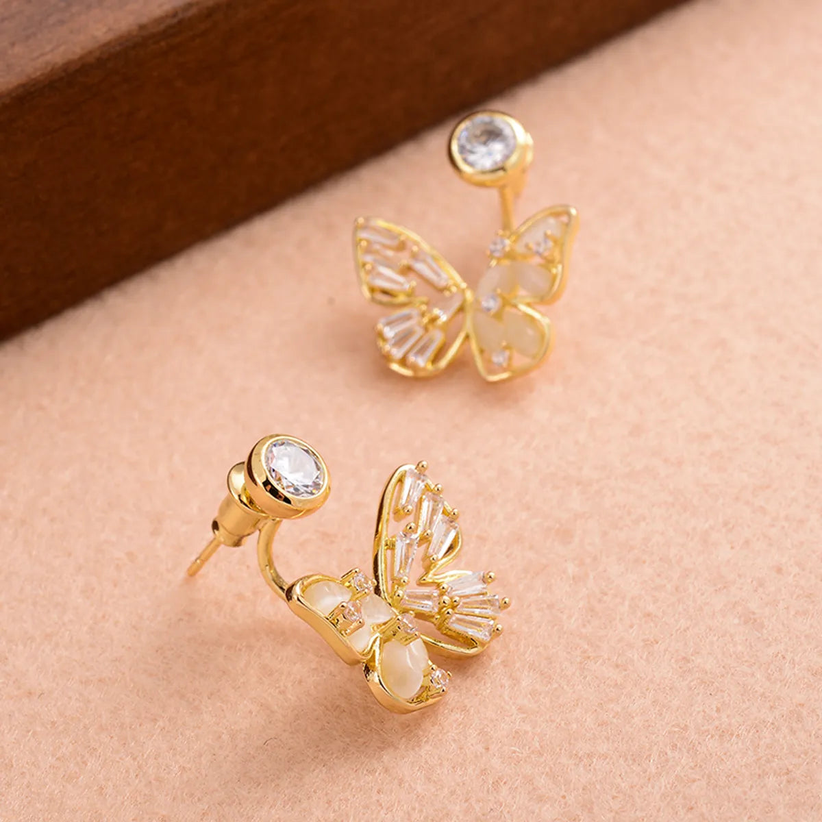 1 Pair Ig Style Sweet Butterfly Plating Inlay Copper Opal Zircon 14k Gold Plated Earrings