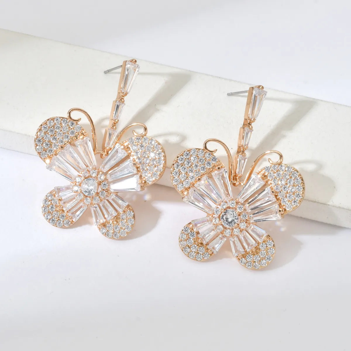 1 Pair Ig Style Sweet Butterfly Plating Inlay Copper Zircon 18k Gold Plated Drop Earrings