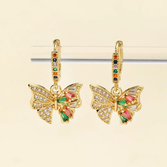 1 Pair Ig Style Sweet Butterfly Plating Inlay Copper Zircon Gold Plated Drop Earrings