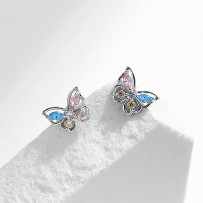 1 Pair Ig Style Sweet Butterfly Plating Inlay Sterling Silver Zircon Rhodium Plated Ear Studs