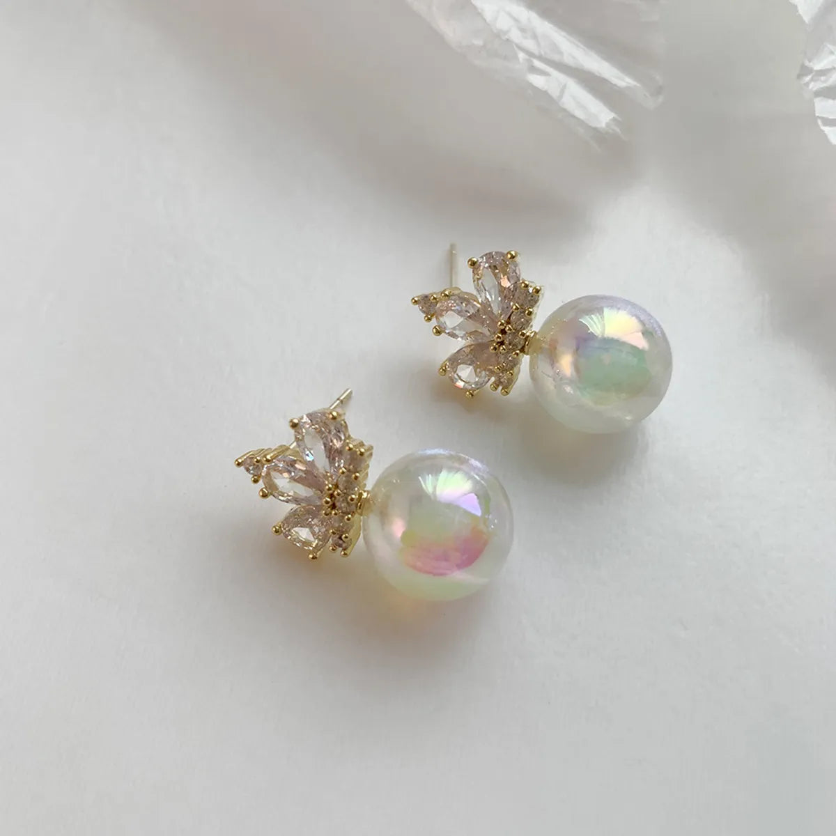 1 Pair IG Style Sweet Crown Inlay Copper Artificial Pearls Zircon 18K Gold Plated Drop Earrings